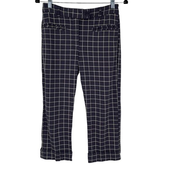 Betabrand Dark Blue Windowpane Zip Up Button Closure Stretch Pants With Pockets - Picture 1 of 7